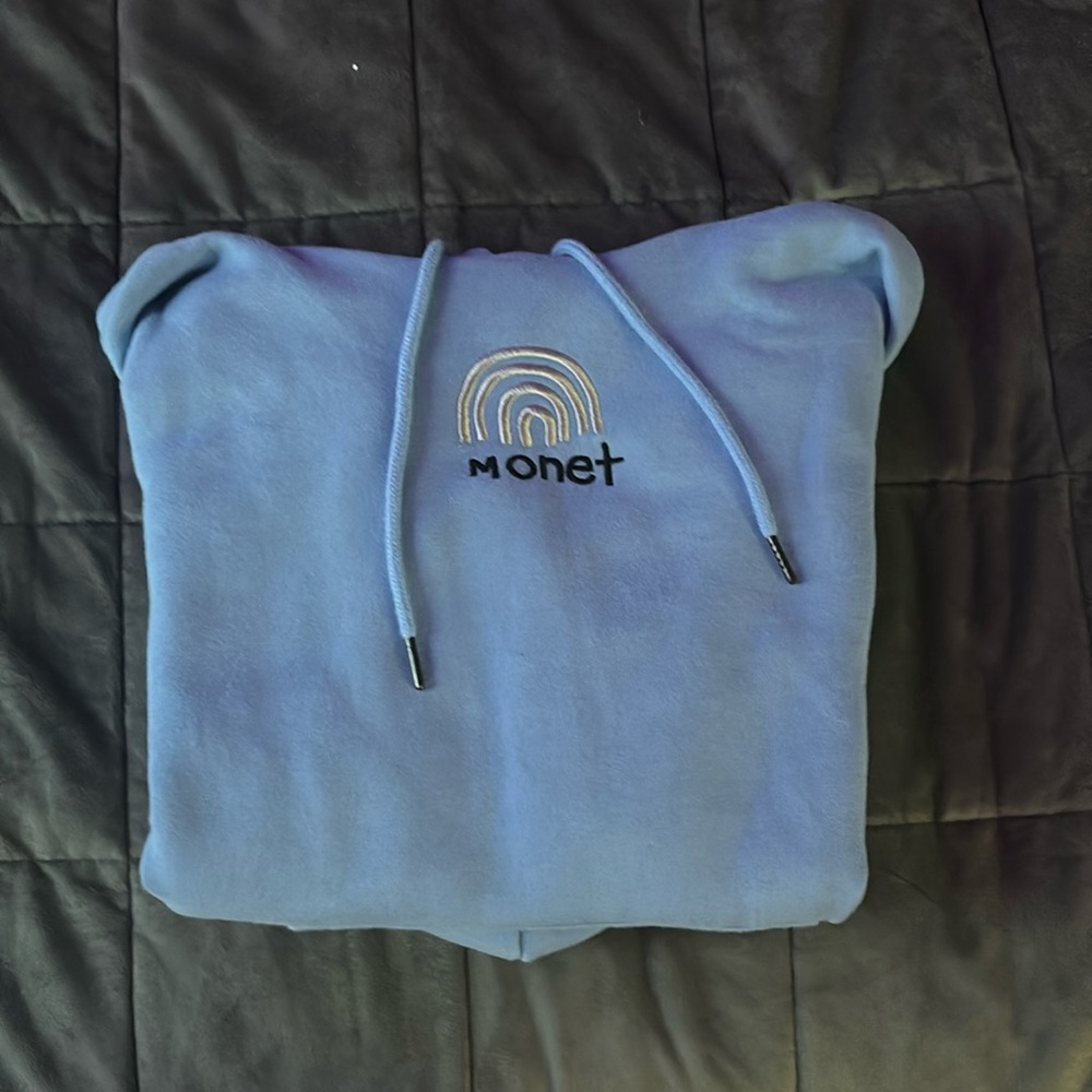 Money hoodie sky blue color, designed on back